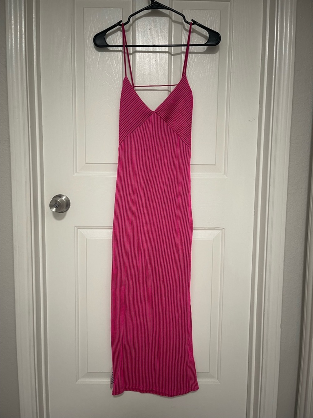ASOS Hot Pink Ribbed Maxi Low Back Strappy Slip Dress